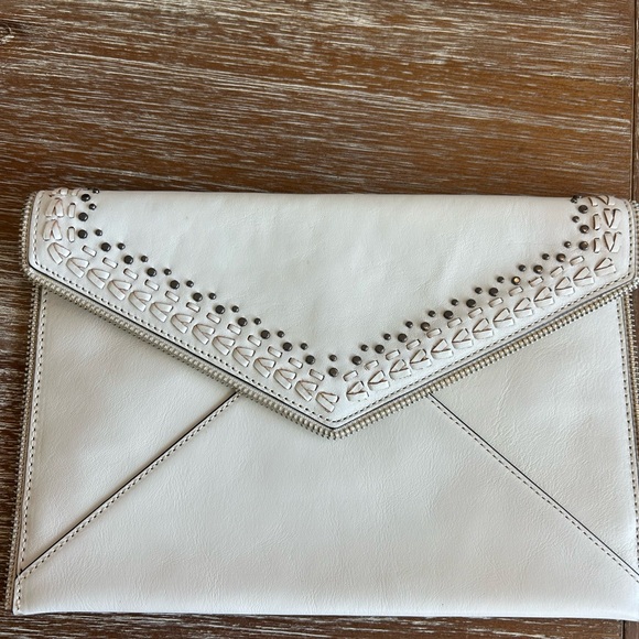 Rebecca Minkofff Leo Ivory Clutch With Gorgeous Metal Stud Detail & Stitching - Picture 8 of 8